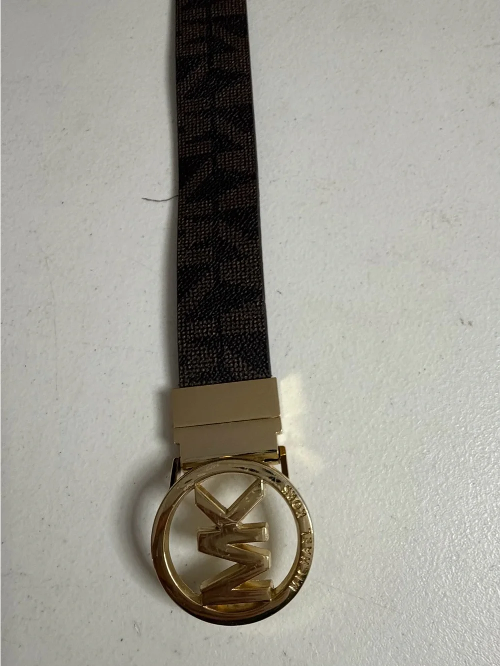Michael Kors Women’s Reversible  Brown & Black Logo Leather Belt with Gold Buckl